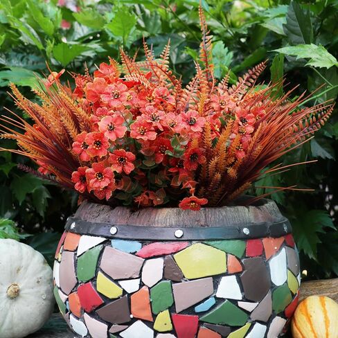 16 Bundles Artificial Fall Flowers Outdoor,No Fade Fake Plastic Flowers Mums, Faux Autumn Plants for Hanging Planters Outside Garden Porch Window Box Home Wedding Thanksgiving Decor (Orange Mixed) in Saudi Arabia
