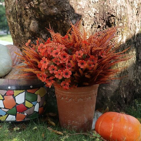 16 Bundles Artificial Fall Flowers Outdoor,No Fade Fake Plastic Flowers Mums, Faux Autumn Plants for Hanging Planters Outside Garden Porch Window Box Home Wedding Thanksgiving Decor (Orange Mixed) in Saudi Arabia