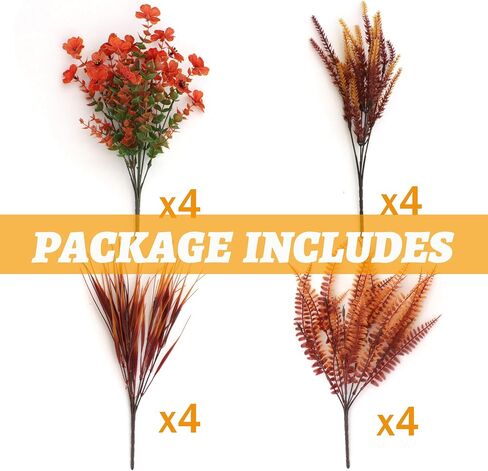 16 Bundles Artificial Fall Flowers Outdoor,No Fade Fake Plastic Flowers Mums, Faux Autumn Plants for Hanging Planters Outside Garden Porch Window Box Home Wedding Thanksgiving Decor (Orange Mixed) in Saudi Arabia