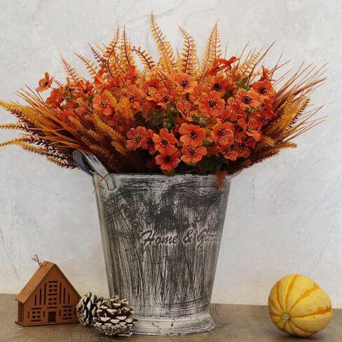 16 Bundles Artificial Fall Flowers Outdoor,No Fade Fake Plastic Flowers Mums, Faux Autumn Plants for Hanging Planters Outside Garden Porch Window Box Home Wedding Thanksgiving Decor (Orange Mixed) in Saudi Arabia