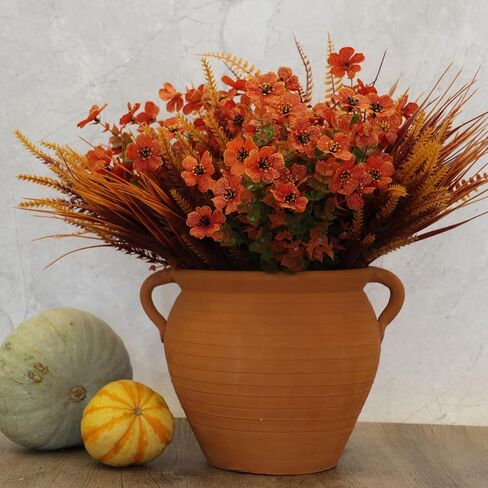 16 Bundles Artificial Fall Flowers Outdoor,No Fade Fake Plastic Flowers Mums, Faux Autumn Plants for Hanging Planters Outside Garden Porch Window Box Home Wedding Thanksgiving Decor (Orange Mixed) in Saudi Arabia
