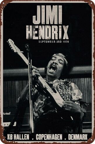 Dazkqbl Vintage Metal Signs: Jimi Aesthetic Hendrix Copenhagen Concert Poster, Retro Guitar Art - Ideal for Home Decor - 8x12 Inch Size - Unique Rock Gift for Him or Her in Saudi Arabia