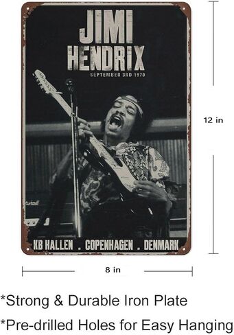 Dazkqbl Vintage Metal Signs: Jimi Aesthetic Hendrix Copenhagen Concert Poster, Retro Guitar Art - Ideal for Home Decor - 8x12 Inch Size - Unique Rock Gift for Him or Her in Saudi Arabia