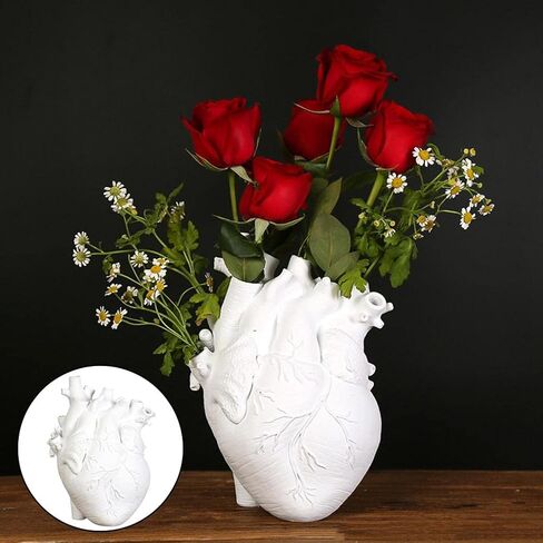 مزهرية مبتكرة، تمثال راتينج على شكل قلب تشريحي، ديكور مكتبي حديث لغرفة المعيشة وغرفة المعيشة، أبيض 11.5 × 8 × 16.5 سم in Kuwait