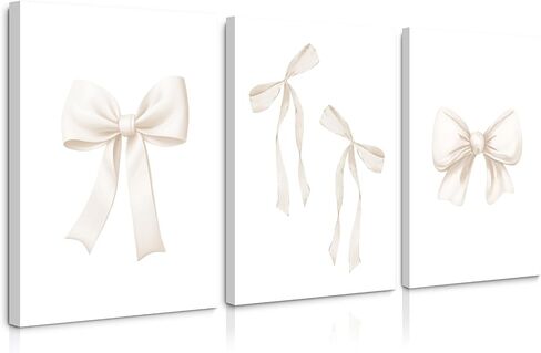 Bow Wall Art Decor Preppy Beige Bow Poster Girly Room Wall Art Prints Beige Bow Knot Wall Decor Coquette Room Picture Pastel Bow Poster for Nursery Girl Room 16x24 Inch Framed Set of 3 in Saudi Arabia