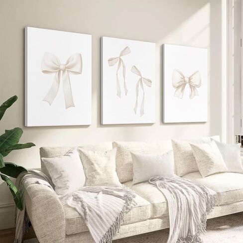 Bow Wall Art Decor Preppy Beige Bow Poster Girly Room Wall Art Prints Beige Bow Knot Wall Decor Coquette Room Picture Pastel Bow Poster for Nursery Girl Room 16x24 Inch Framed Set of 3 in Saudi Arabia