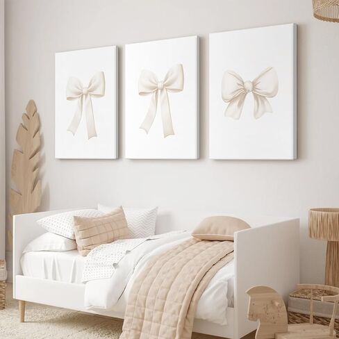 Bow Wall Art Decor Preppy Beige Bow Poster Girly Room Wall Art Prints Beige Bow Knot Wall Decor Coquette Room Picture Pastel Bow Poster for Nursery Girl Room 16x24 Inch Framed Set of 3 in Saudi Arabia