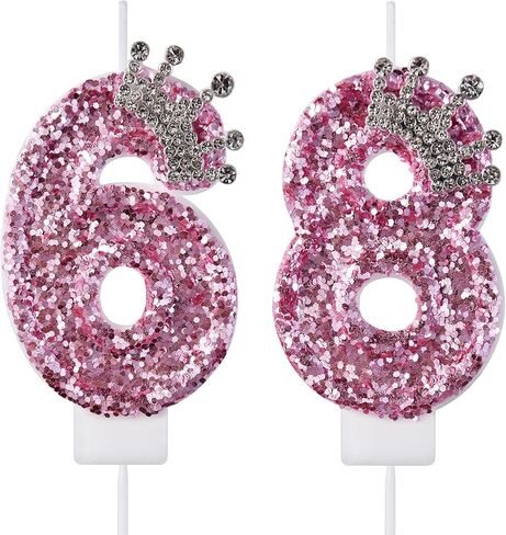 68 86 Birthday Candles, 68th 86th Cake Candles, Pink Birthday Number 68 86 Candles Cake Topper Decorations for Party Men Women in Kuwait