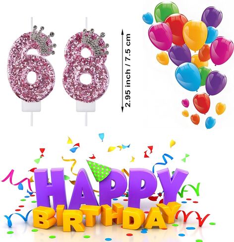 68 86 Birthday Candles, 68th 86th Cake Candles, Pink Birthday Number 68 86 Candles Cake Topper Decorations for Party Men Women in Kuwait