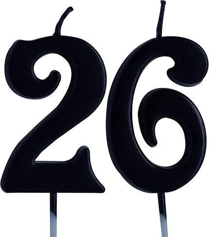Black 26th Birthday Candle, Number 26 Years Old Candles Cake Topper, Woman Or Man Party Decorations, Supplies in Saudi Arabia