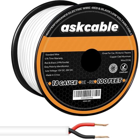 18/2 AWG 100FT سلك كهربائي 18 قياس 100 قدم 2 موصل سلك مكبر الصوت CL2 تصنيف سلك كابل مكبر الصوت سترة بيضاء الدفن المباشر في الهواء الطلق في الأرض في الجدار تمديد الحبل كابل أحمر أسود in Saudi Arabia