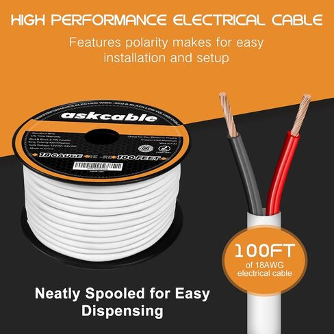 18/2 AWG 100FT سلك كهربائي 18 قياس 100 قدم 2 موصل سلك مكبر الصوت CL2 تصنيف سلك كابل مكبر الصوت سترة بيضاء الدفن المباشر في الهواء الطلق في الأرض في الجدار تمديد الحبل كابل أحمر أسود in Saudi Arabia