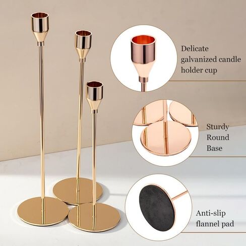 Aha Essential - Taper Candlestick Holders Set of 6 | Decorative Candlestick Holders for Home Decor, Wedding, Dinning, Parties, Anniversary, Bathroom - Candle Holders for Centerpiece (Champane Gold) in Saudi Arabia