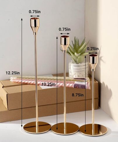 Aha Essential - Taper Candlestick Holders Set of 6 | Decorative Candlestick Holders for Home Decor, Wedding, Dinning, Parties, Anniversary, Bathroom - Candle Holders for Centerpiece (Champane Gold) in Saudi Arabia