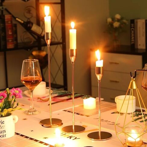 Aha Essential - Taper Candlestick Holders Set of 6 | Decorative Candlestick Holders for Home Decor, Wedding, Dinning, Parties, Anniversary, Bathroom - Candle Holders for Centerpiece (Champane Gold) in Saudi Arabia
