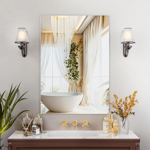 مرآة حمام بدون إطار من أنتوك، مرآة مستطيلة مثبتة على الحائط مقاس 24 بوصة × 36 بوصة للحمام، مرآة زينة بدون إطار لغرفة النوم والمدخل وغرفة المعيشة in Kuwait