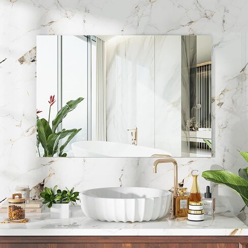 مرآة حمام بدون إطار من أنتوك، مرآة مستطيلة مثبتة على الحائط مقاس 24 بوصة × 36 بوصة للحمام، مرآة زينة بدون إطار لغرفة النوم والمدخل وغرفة المعيشة in Kuwait