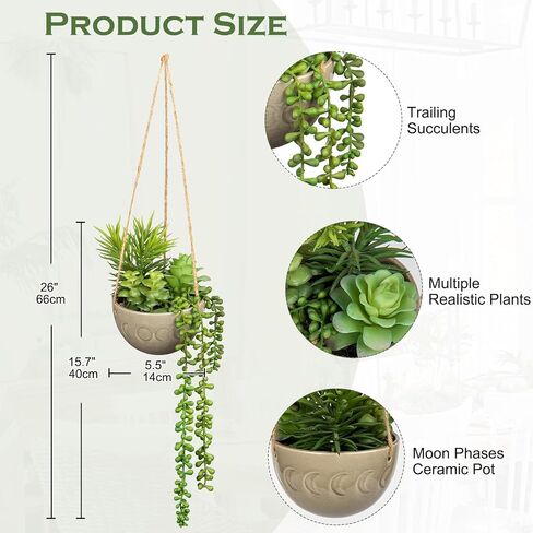 Fake Hanging Plants Mixed Fake Succulents Artificial Hanging Plants Realistic Hanging Succulent Fake Plants with Pot 15.7'' Faux Hanging Plants Indoor for Home Bedroom Porch Wall Window Sill Decor in Saudi Arabia