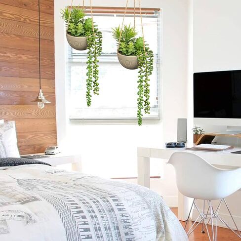 Fake Hanging Plants Mixed Fake Succulents Artificial Hanging Plants Realistic Hanging Succulent Fake Plants with Pot 15.7'' Faux Hanging Plants Indoor for Home Bedroom Porch Wall Window Sill Decor in Saudi Arabia