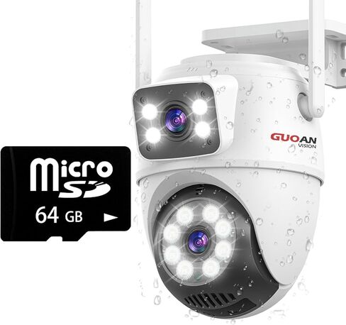 GUOANVISION Security Camera,Dual Lens Linkage Surveillance Camera Wireless Bluetooth 6MP PTZ Outdoor Camera,IP66 Waterproof,2.4G WiFi, Auto Tracking&Detection,Color Night Vision,Two-Way Audio in Saudi Arabia