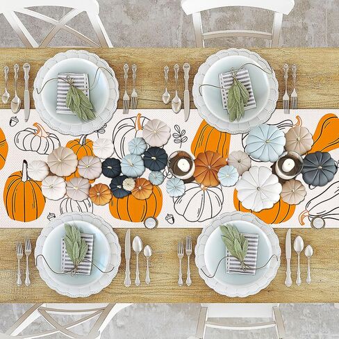 Lucleag Fall Table Runner, Fall Pumpkin Leaves Table Runner, Autumn Table Runner Thanksgiving Pumpkins Table Runner for Thanksgiving Fall Autumn Home Dining Table Decoration, 13x72 inch in Saudi Arabia
