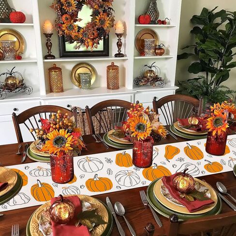 Lucleag Fall Table Runner, Fall Pumpkin Leaves Table Runner, Autumn Table Runner Thanksgiving Pumpkins Table Runner for Thanksgiving Fall Autumn Home Dining Table Decoration, 13x72 inch in Saudi Arabia