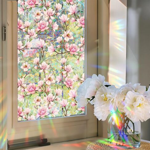 Rainbow Window Privacy Film,Decorative 3D Stained Glass Decals for Sunlight Control,Non-Adhesive Stained Static Cling Window Sticker 17" x 39.4" (BL006) in Saudi Arabia
