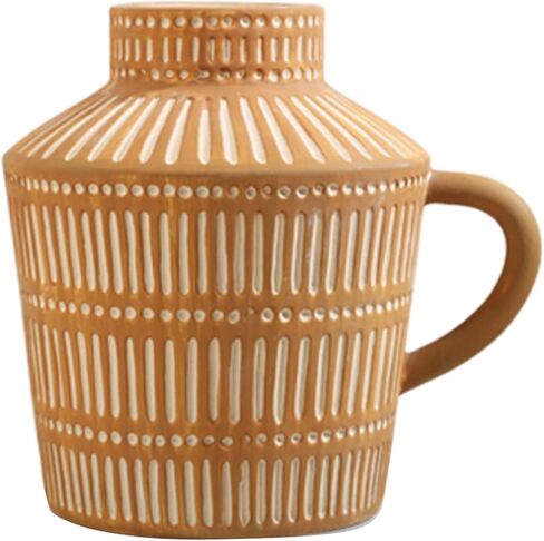 مزهرية المزرعة مع مقبض، مزهرية طينية بتصميم خطوط عمودية، مزهرية زهرة خزفية حديثة لبيت المزرعة لتزيين غرفة المعيشة in Kuwait