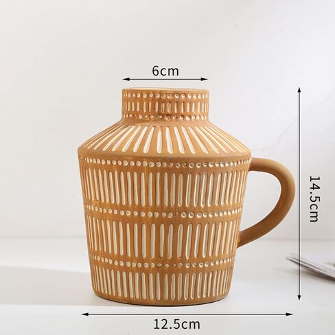 مزهرية المزرعة مع مقبض، مزهرية طينية بتصميم خطوط عمودية، مزهرية زهرة خزفية حديثة لبيت المزرعة لتزيين غرفة المعيشة in Kuwait