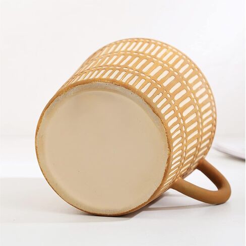 مزهرية المزرعة مع مقبض، مزهرية طينية بتصميم خطوط عمودية، مزهرية زهرة خزفية حديثة لبيت المزرعة لتزيين غرفة المعيشة in Kuwait