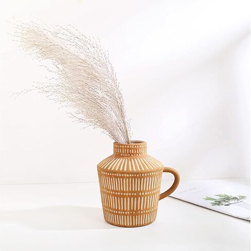 مزهرية المزرعة مع مقبض، مزهرية طينية بتصميم خطوط عمودية، مزهرية زهرة خزفية حديثة لبيت المزرعة لتزيين غرفة المعيشة in Kuwait