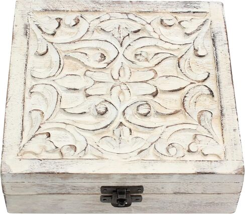 صندوق حلية تذكارية خشبي أبيض اللون من Stonebriar مع غطاء مفصلي وتصميم زهور منحوتة، صندوق مجوهرات صغير مزخرف، فكرة هدية لأعياد الميلاد أو الكريسماس أو حفلات الزفاف أو أي مناسبة خاصة in Saudi Arabia