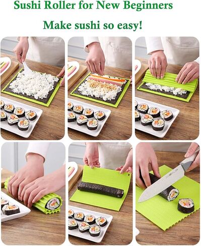 Silicone Sushi Making Kit Sushi Mat Sushi Roller for Beginner Rice Rolling Mat Non Stick Japanese Reusable Sushi Plate Mat Homemade for Kitchen DIY Spam Musubi Mold in Saudi Arabia