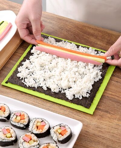 Silicone Sushi Making Kit Sushi Mat Sushi Roller for Beginner Rice Rolling Mat Non Stick Japanese Reusable Sushi Plate Mat Homemade for Kitchen DIY Spam Musubi Mold in Saudi Arabia