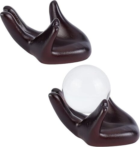 AHANDMAKER 2pcs Resin Crystal Ball Display Stand, Brown Hand Shaped Sphere Ball Pedestal Moon Lamp Gazing Ball Holder Pendulum Plate Stand for Display Stone Figurines Home Office Decor, 1.9x2.56 Inch in Saudi Arabia