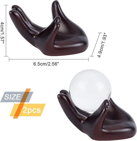 AHANDMAKER 2pcs Resin Crystal Ball Display Stand, Brown Hand Shaped Sphere Ball Pedestal Moon Lamp Gazing Ball Holder Pendulum Plate Stand for Display Stone Figurines Home Office Decor, 1.9x2.56 Inch in Saudi Arabia