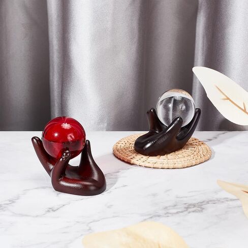 AHANDMAKER 2pcs Resin Crystal Ball Display Stand, Brown Hand Shaped Sphere Ball Pedestal Moon Lamp Gazing Ball Holder Pendulum Plate Stand for Display Stone Figurines Home Office Decor, 1.9x2.56 Inch in Saudi Arabia