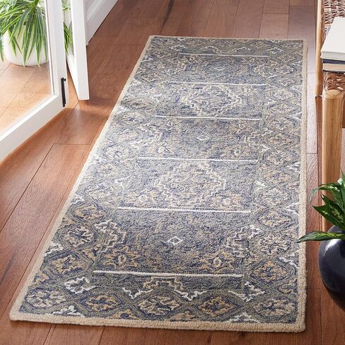 SAFAVIEH Aspen Collection Runner Rug - 2'3" x 7', Blue & Beige, Handmade Boho Wool, Ideal for High Traffic Areas in Living Room, Bedroom (APN275M) in Saudi Arabia