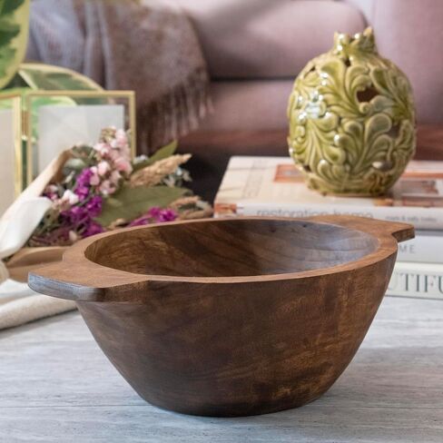 ANDALUCA Indonesian Mango Wood Decorative Oval Bowl with Handles 15in in Saudi Arabia