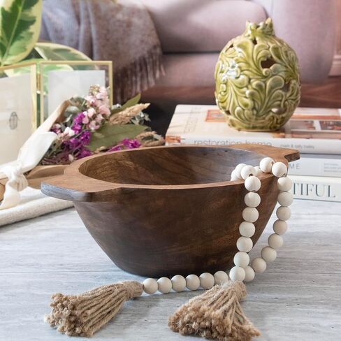 ANDALUCA Indonesian Mango Wood Decorative Oval Bowl with Handles 15in in Saudi Arabia