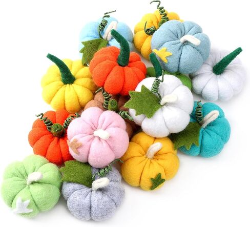 16 Pcs Fall Thanksgiving Small Felt Pumpkins Table Decor,Fabric Wool Pumpkin Crafts Table Centerpiece Pumpkins Harvest Tree Hanging Ornaments for Autumn Halloween Thanksgiving Farmhouse Décor in Kuwait