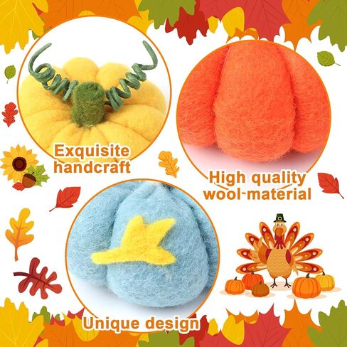 16 Pcs Fall Thanksgiving Small Felt Pumpkins Table Decor,Fabric Wool Pumpkin Crafts Table Centerpiece Pumpkins Harvest Tree Hanging Ornaments for Autumn Halloween Thanksgiving Farmhouse Décor in Kuwait
