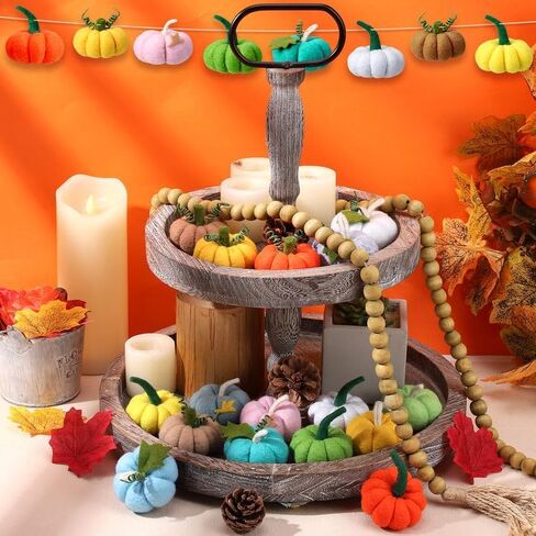 16 Pcs Fall Thanksgiving Small Felt Pumpkins Table Decor,Fabric Wool Pumpkin Crafts Table Centerpiece Pumpkins Harvest Tree Hanging Ornaments for Autumn Halloween Thanksgiving Farmhouse Décor in Kuwait