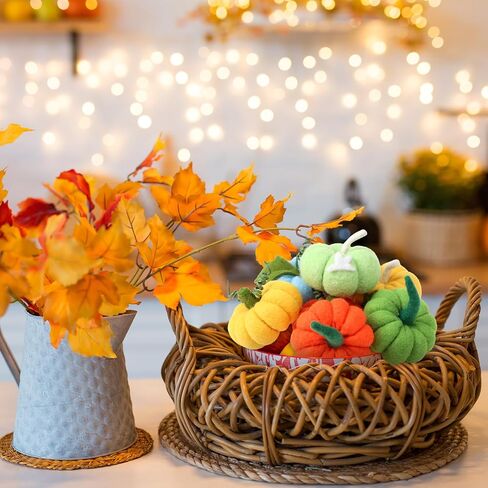 16 Pcs Fall Thanksgiving Small Felt Pumpkins Table Decor,Fabric Wool Pumpkin Crafts Table Centerpiece Pumpkins Harvest Tree Hanging Ornaments for Autumn Halloween Thanksgiving Farmhouse Décor in Kuwait