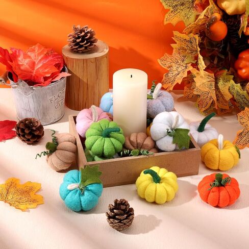 16 Pcs Fall Thanksgiving Small Felt Pumpkins Table Decor,Fabric Wool Pumpkin Crafts Table Centerpiece Pumpkins Harvest Tree Hanging Ornaments for Autumn Halloween Thanksgiving Farmhouse Décor in Kuwait