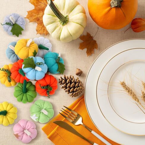 16 Pcs Fall Thanksgiving Small Felt Pumpkins Table Decor,Fabric Wool Pumpkin Crafts Table Centerpiece Pumpkins Harvest Tree Hanging Ornaments for Autumn Halloween Thanksgiving Farmhouse Décor in Kuwait