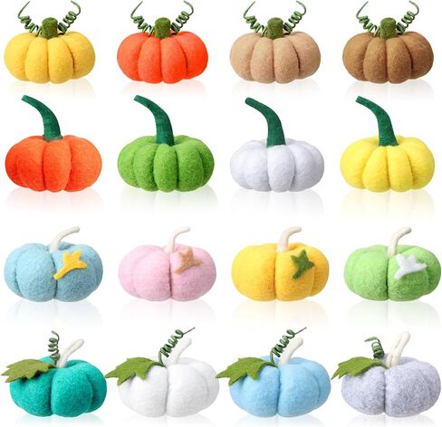 16 Pcs Fall Thanksgiving Small Felt Pumpkins Table Decor,Fabric Wool Pumpkin Crafts Table Centerpiece Pumpkins Harvest Tree Hanging Ornaments for Autumn Halloween Thanksgiving Farmhouse Décor in Kuwait