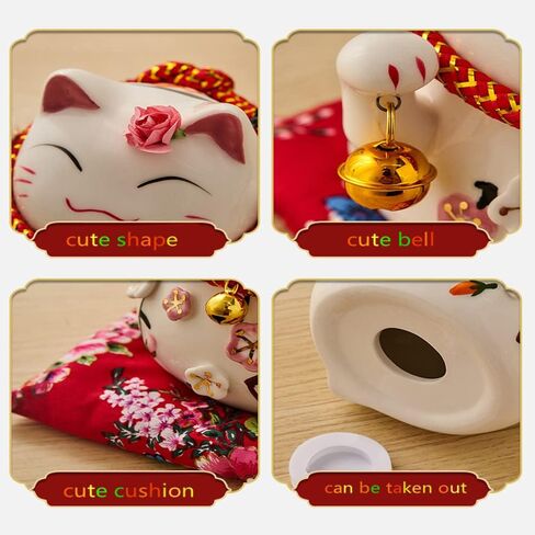 Lucky Cat Coin Bank Style Ornately Decorated Porcelain Ceramic Maneki Neko Chinese Feng Shui Lucky Fortune Cat Figurine (6 Inchese, Flower Season) in Kuwait