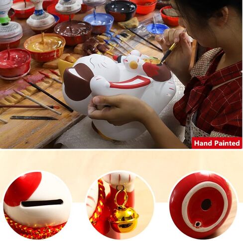 Lucky Cat Coin Bank Style Ornately Decorated Porcelain Ceramic Maneki Neko Chinese Feng Shui Lucky Fortune Cat Figurine (6 Inchese, Flower Season) in Kuwait