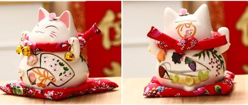 Lucky Cat Coin Bank Style Ornately Decorated Porcelain Ceramic Maneki Neko Chinese Feng Shui Lucky Fortune Cat Figurine (6 Inchese, Flower Season) in Kuwait